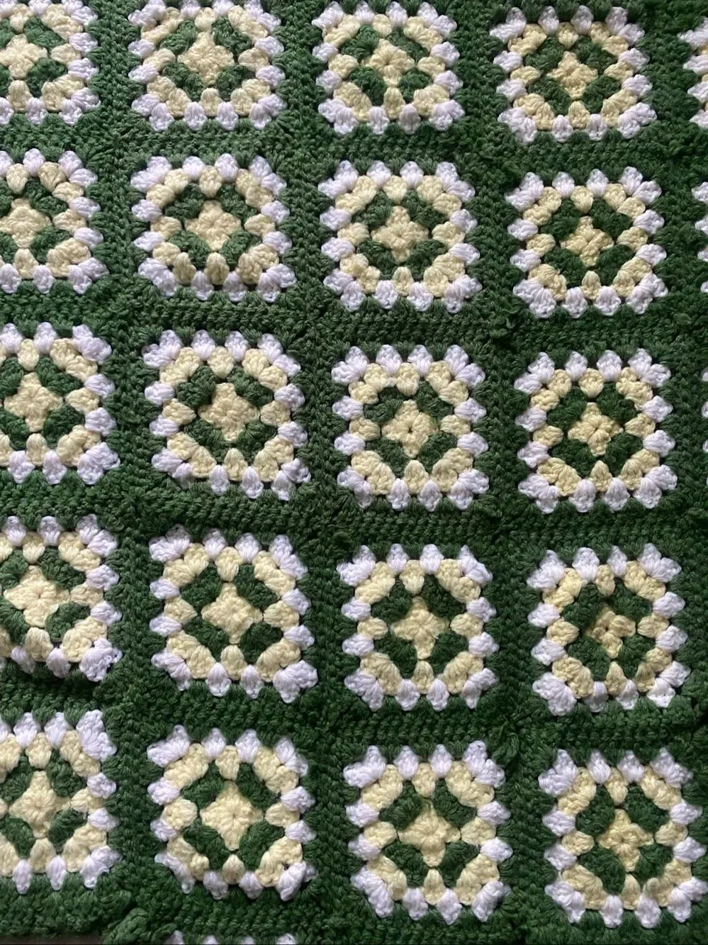 Handmade Crochet Afghan Granny Square Diamond Shape Throw Blanket 58x67 Retro Bo